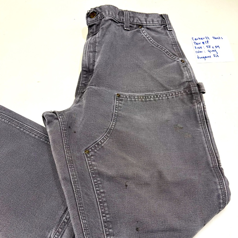 Carhartt Men's Gray Duck Double Front Work Pants - Dungaree Fit - Sz 38x34